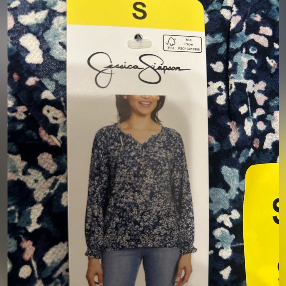 Jessica Simpson blouse long sleeves floral blue size S, M NWT